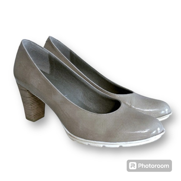 Dorking by Fluchos Patent Leather Rubi Pumps Block Heel Nude-Greyish-Beige - Picture 2 of 16